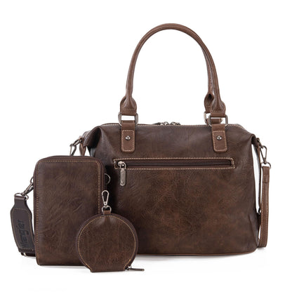 Wrangler 3Pcs Doctor Bag Set for Women, Top Handle Satchel Purse Barrel Handbags Cell Phone Purse Leather Hobo Bags WG48S-S5110CF