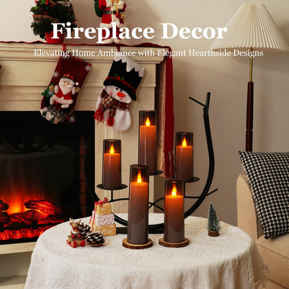 Amagic Grey Flameless Candles with Remote, Flickering Battery Operated Candles with Timer, Acrylic LED Fake Candle for Halloween Home Decor, 3D Wick, D2.2 xH5 5" 6" 7" 8", Set of 5