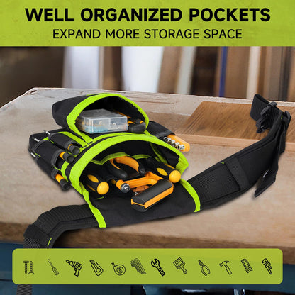 Tool Belt,Magnetic Tool Pouch,27-Pockets Heavy Duty Tool Belts for Men,Detachable Tool Pouch Bag for Electrician,Carpenter,Construction,Work Apron,Utility Belt,Valentines Day Gifts for Men,Black,Green