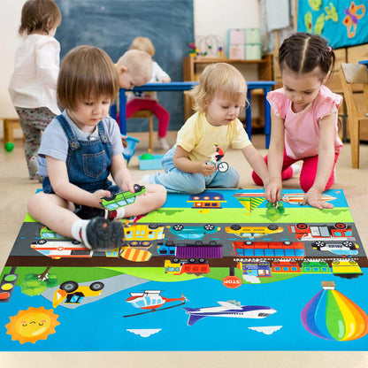 WATINC Transportation Felt Board Story Set - 35Pcs 3.5Ft Preschool Flannel Cars Trucks Plane Boat, Interactive Learning Toy for Toddlers Classroom Homeschool