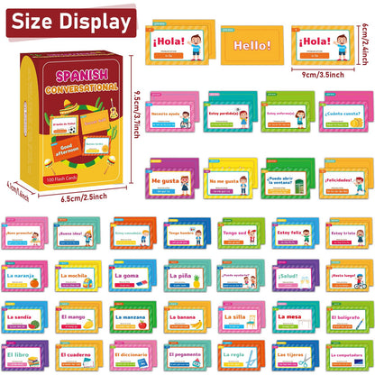 100 Spanish Conversational Phrase Flash Cards with Prounciation Educational Bilingual Language Learning Guide Spanish Phrases Beginner Saying for Travel Memory School Classroom Quick Reference