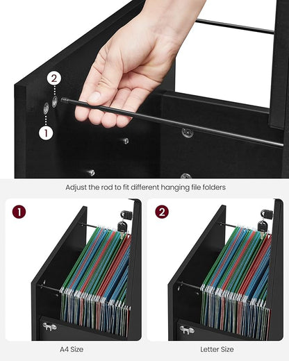 VASAGLE 2-Drawer File Cabinet, Locking Filing Cabinet for Home Office, Small Rolling Printer Stand, A4, Letter-Size Hanging Files, Assembly Required, Black ULCD027T16V2