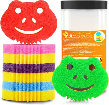 5 Pack Frog Dual-Sided Multi-Functional Scrub Sponge, Dual-Sided Temperature Controlled Kitchen Sponge for Dishes,Furniture,Scrub Sponges Household Cleaning Pads Bathroom Wall Cleaner