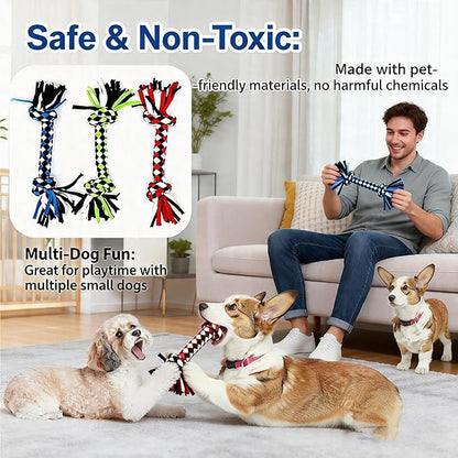 Dog Rope Toys for Small Dogs， Double Knot Ropes Puppy Chew Toys， Cotton Pet Toys for Natural Floss，Multicolored（3PCS）