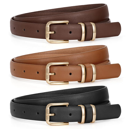 JASGOOD 3 Pack Chocolate Brown Belts for Women Leather Belts for Jeans Pants Ladies Waist Belt Fashion Chocolate Brown Belt with Gold Buckle