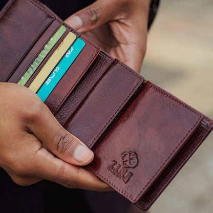 Time Resistance Leather Men's Wallet - Minimalist Wallet Design with Credit Card Holder, Magnetic Coin Holder, and Cash Slots (Brown)