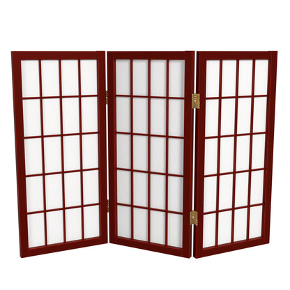 2 ft. Short Desktop Window Pane Shoji Screen - Rosewood - 3 Panels