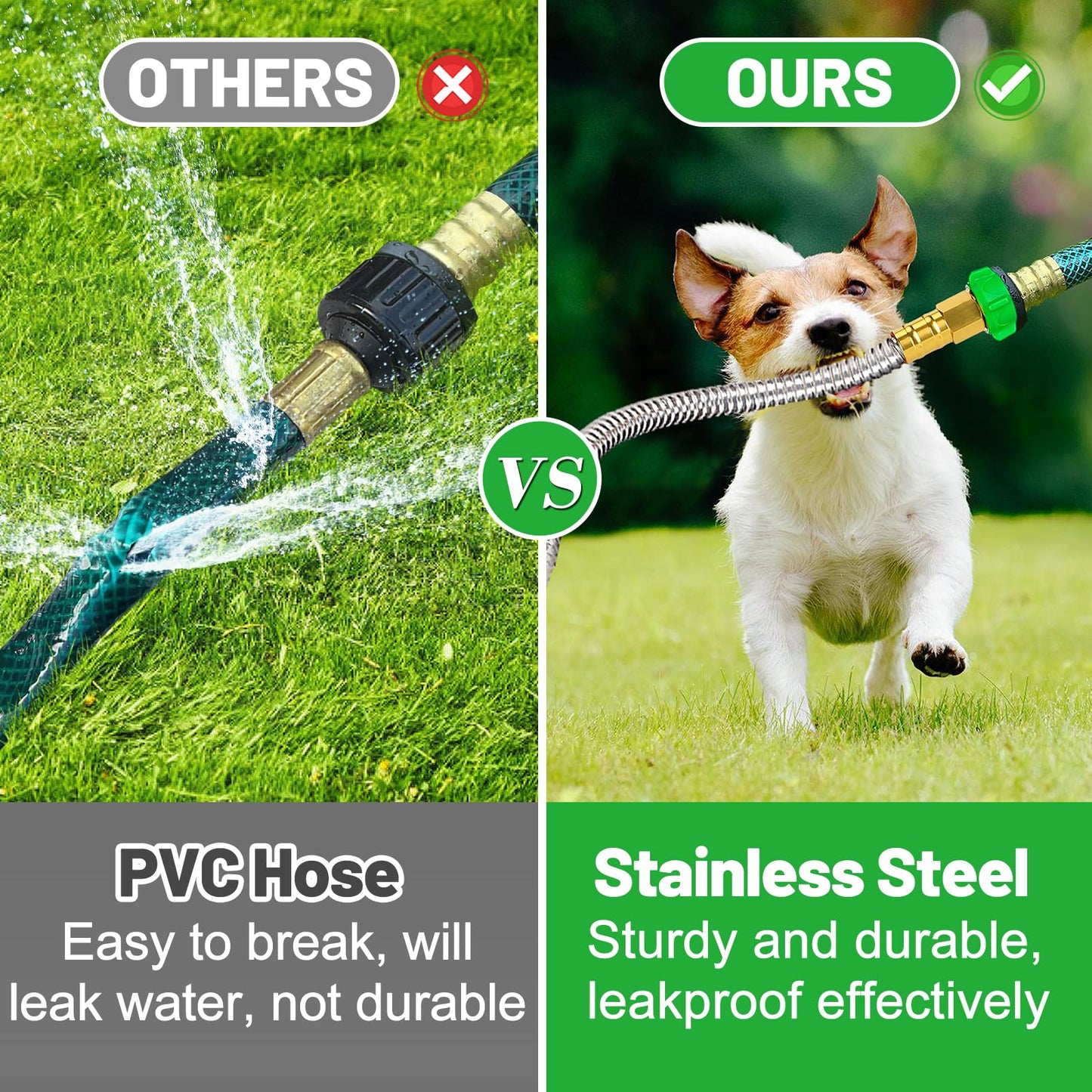 Short Garden Hose with Male to Female Connector - 10ft Metal Leakproof Leader Hose for Hose Reel, Heavy Duty 304 Stainless Steel Flexible Hose for Outdoor Garden Watering Car Pet Cleaning