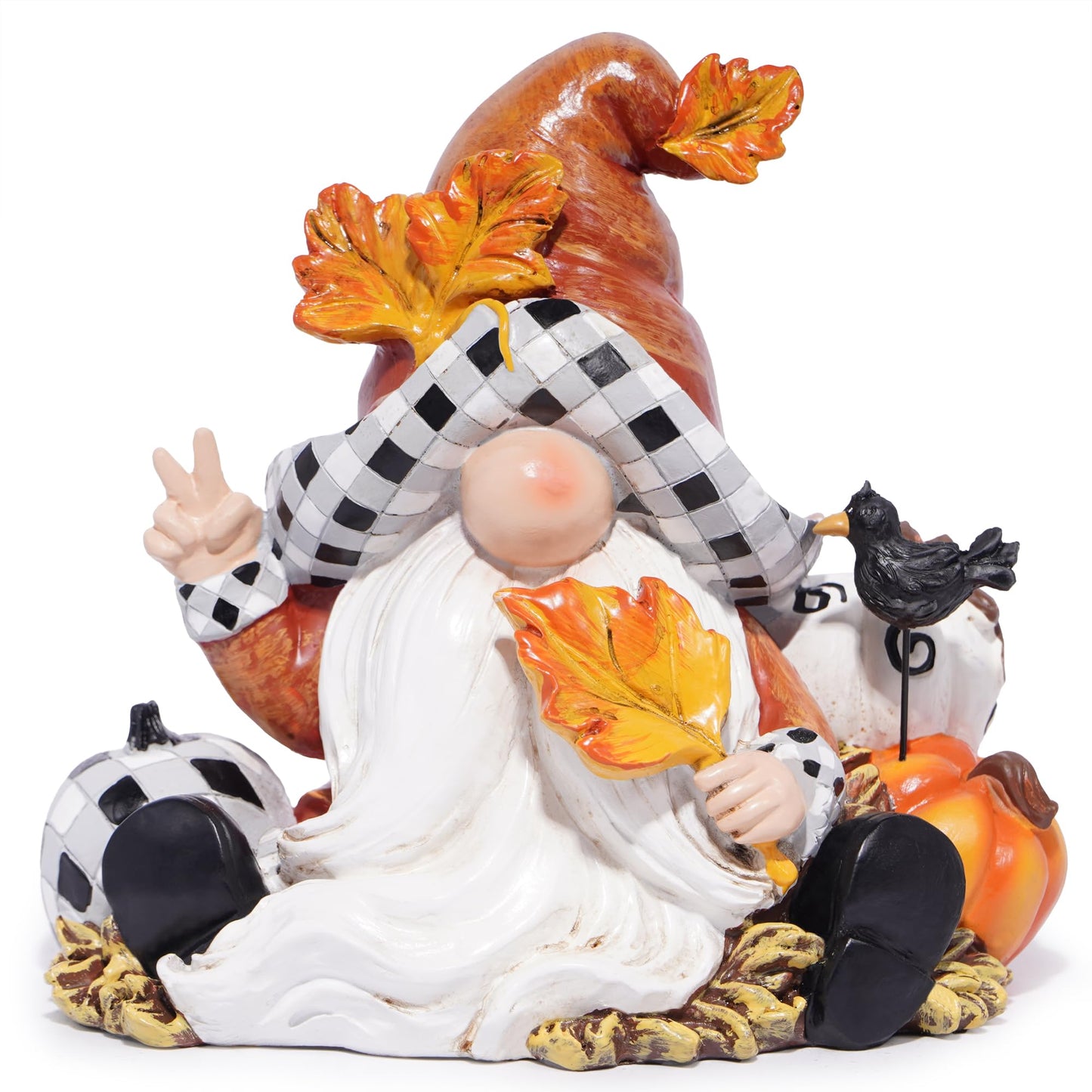 Hodao Fall Thanksgiving Gnome Figurines with Pumpkin, Maple Leaf & Red Bird - 6" Resin Handmade Gnome for Fall Autumn Decorations - Perfect Thanksgiving Home Decor & Gift Idea