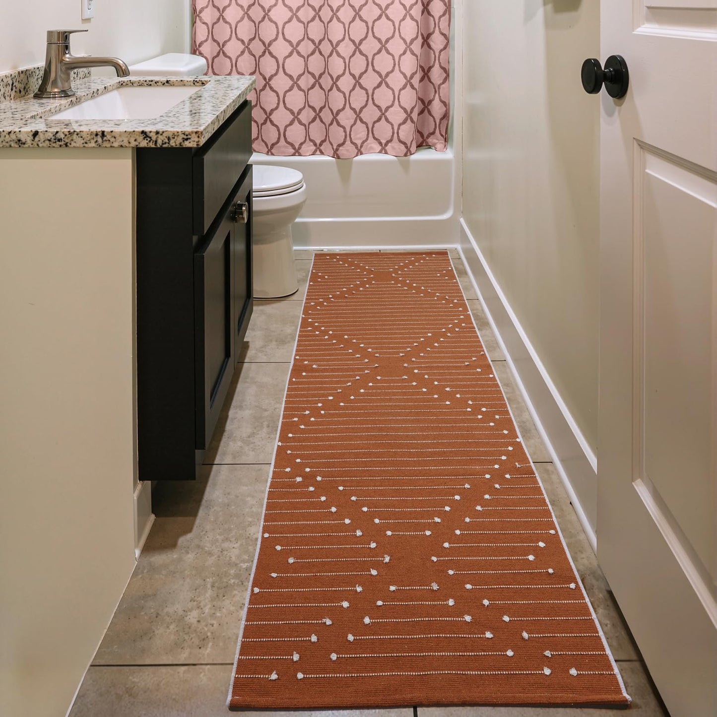LIVEBOX Burnt Orange Runner Rug- 2x8 Runners for Hallway Kitchen, Cotton Blend Long Entryway Area Rugs, Boho Washable Long Mat Fall Halloween Decor Rugs