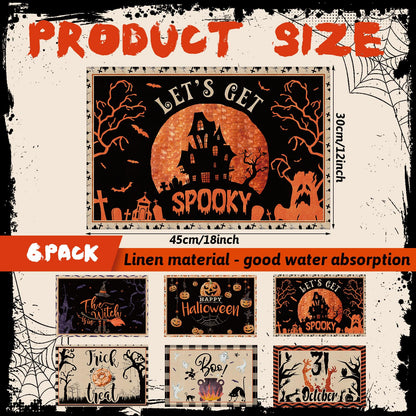 Umigy 6 Pcs Halloween Placemats 12"x18" Gothic Bat Placemats Kitchen Decoration Washable Witch Place Mats Rectangle Skull Table Mats for Halloween Dining Table Accessories(Classic)