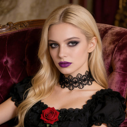 Eigso 8Pcs Gothic Tattoo Lace Choker Necklaces Set for Women Adjustable Black Collar Choker