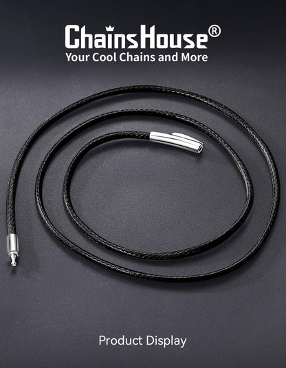 ChainsHouse Leather Necklace Cord for Men 16 Inches 2MM Black Waterproof Leather Chain Necklace with Clasp, Rope Choker for Women Men