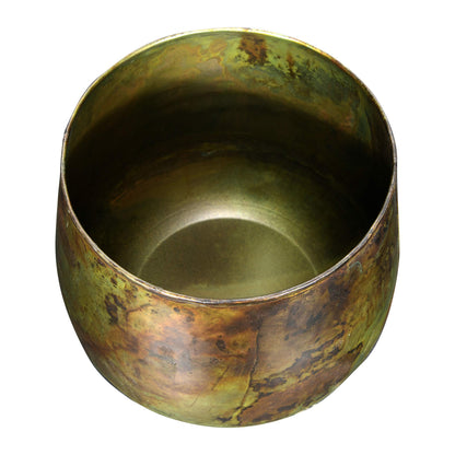 Bloomingville Various Round Metal Planters with Oxidized Finish, Green, Set of 2