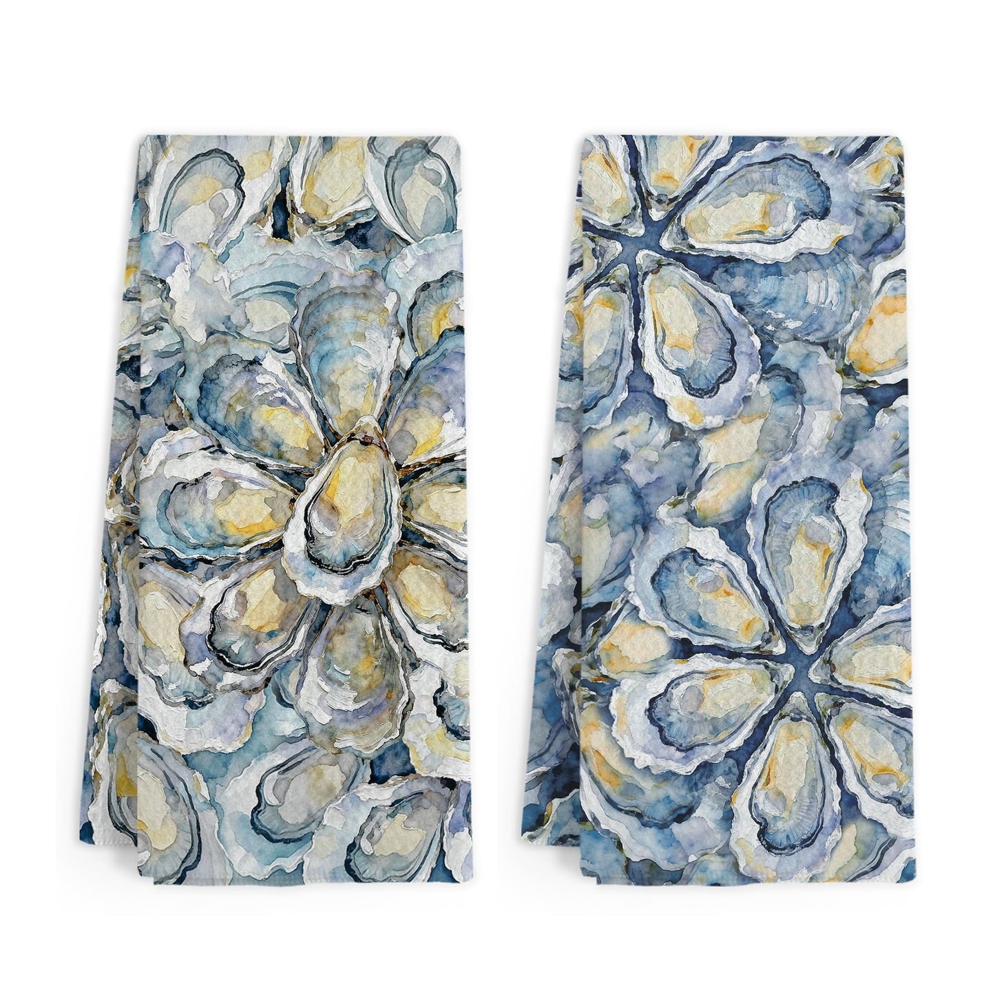 Gnmduw Coastal Beach Oyster Kitchen Towels, Ocean Beachy Oysters Hand Towels Set of 2, Coastal Bathroom Decor, Farmhouse Nautical Oyster Hand Dish Tea Towel for Kitchen Bathroom Decor, 16x24 Inch