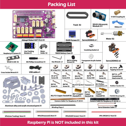 Adeept RaspTank Metal Smart Car Kit for Raspberry Pi 5/4B/3B/3B+(Board Not Included), Tank Tracked Robot with 4-DOF Robotic Arm, OpenCV, Obstacle Avoidance, Line Tracking, with Digital Tutorials