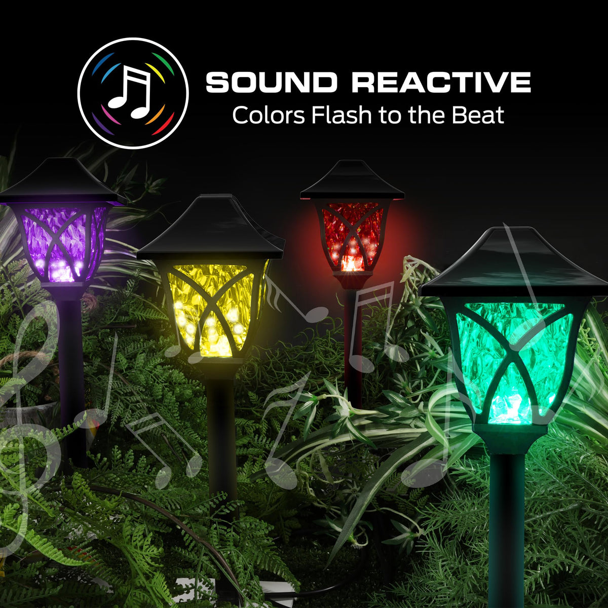 Monster Smart RGB+IC+WW Pathway Lights with 4 Dimmable LED Lights - Sound Reactive Garden Light, Weatherproof IP44 Outdoor Lighting - Compatible with Alexa, Google Assistant, Siri, Monster App