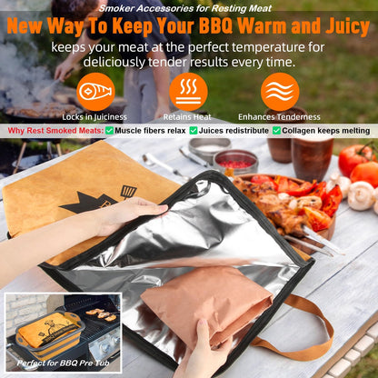 BBQ Blanket for Resting Meat-Air Fryer/Dough/Kitchen/Smoker Accessories Party Picnic Camping-Insulated Bag for Brisket/Pork Shoulder/Turkey-Anniversary Birthday Gift for Men (21in)