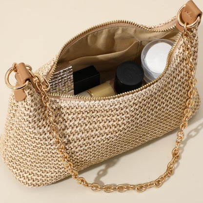 XquiziFit Beach Bags for Women Summer Straw Purse Boho Woven Shoulder Bag Crochet Purse Vacation Tote Handbag Khaki