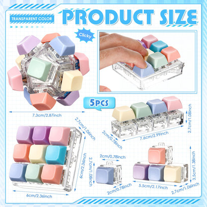 Halloscume 5 Pcs Keyboard Adult Fidget Clicker in 5 Styles Keyboard Fidget Keychain Cube Mechanical Key Button Clicker Stress Relief Gift for Office Home Pass Time(Pastel Colors)