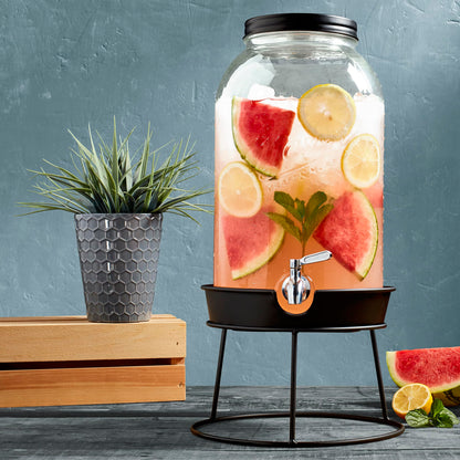 Mason Craft & More 3 Gallon Glass Beverage Drink Dispenser with Leakproof Spigot and Metal Stand