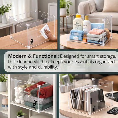 ERAYA Clear Acrylic File Organizer with Handles, Portable Hanging File Box for Letter/A4 Documents 8.5"x11", Sleek Desktop Storage for Office, Home, Study, Magazines, Notebooks, and School Supplies