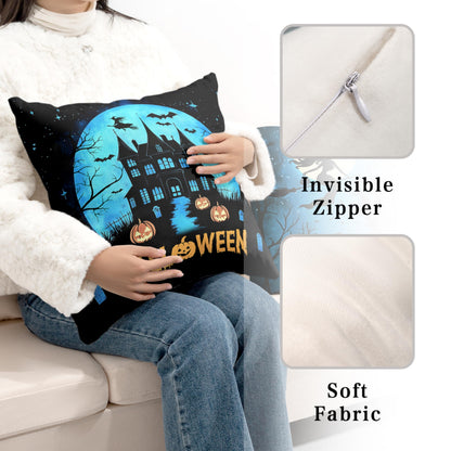 Kwlegh Halloween Pillow Covers 18x18 Set of 2 Witch Castle Throw Pillow Covers Horror Full Moon Night Pillow Case Bat Ghost Pumpkin Cushion Case for Holiday Party Home Decor Couch Sofa