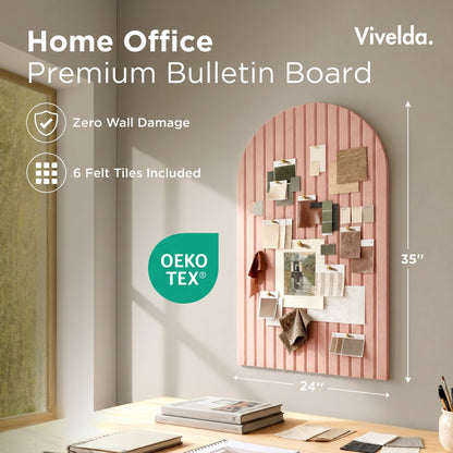 VIVELDA Large Felt Bulletin Board Arched 35" x 24" - Cork Board Alternative for Wall, 6 Felt Tiles with 32 Adhesive Tabs, Stylish Pin Board for Home Office, Bedroom & Classroom (Salmon)