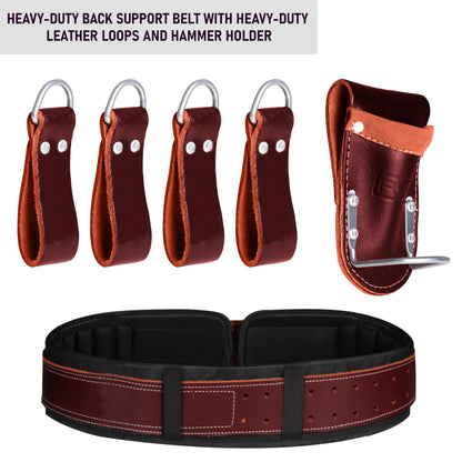 FUERI Electrician's Heavy Duty 26 Pocket Leather-Nylon Tool Belt & Bag Combo for Men, Comfort Back Support Padded Belt, 2 Large Storage Capacity Pouches, Best for Framers, Carpenter, Roofing