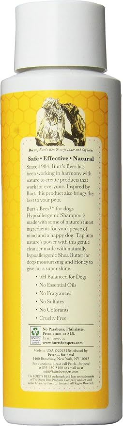 Burt's Bees for Pets Hypoallergenic Dog Shampoo with Shea Butter and Honey, Gentle Fragrance Free Shampoo for Sensitive Dogs with 95% Natural Origin Skin and Coat Formula, 16 Fl Oz