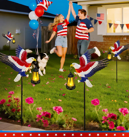 250th Anniversary America Eagle Garden Stake 4th of July Decorations Outdoor Patriotic Independence Memorial Day,29.9in Metal Eagle with Solar Lights,Decorative Garden Stakes for Yard Art Patio Porch