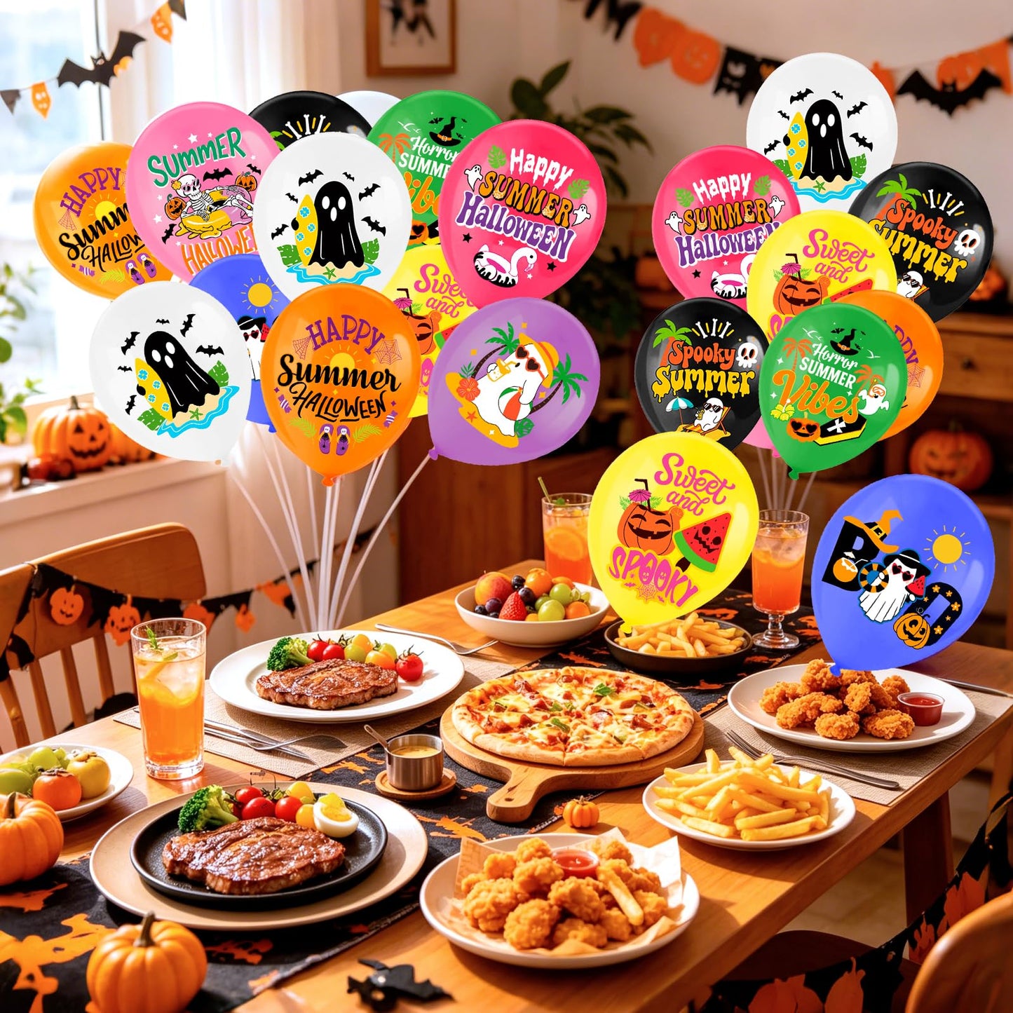 HOWAF 36pcs Summer Halloween Balloons, Spooky Summer Latex Balloons, Summer Halloween Decorations Balloon, Hawaii Halloween Balloon, Hawaii Themed Hallows' Eve Ghost Party Supplies