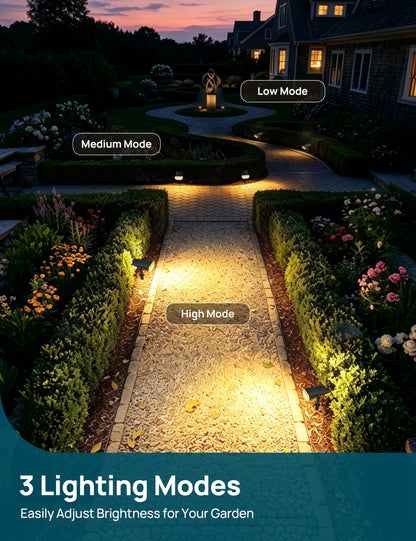 Linkind Solar Lights Outdoor Waterproof IP65, StarRay Dusk-to-Dawn Outdoor Solar Lights, 3 Lighting Modes Solar Spot Lights Outdoor for Garden, Yard, Landscape (Warm White, 2 Pack)