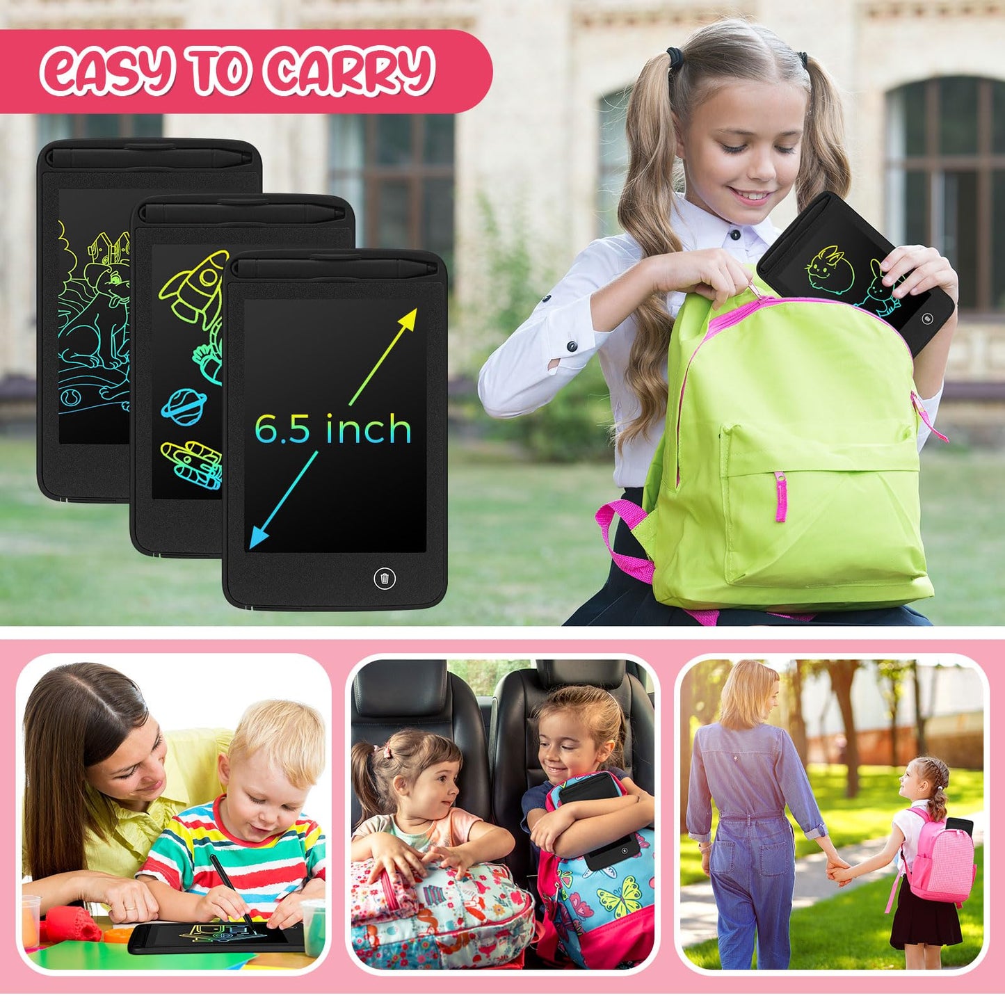 Zhehao 20 Pcs LCD Writing Tablet for Kids 6.5 Inch Colorful Doodle Board LCD Writing Board Kids Portable Electronic Drawing Board Erasable Drawing Pad Reusable Writing Pad for Kid (Black)