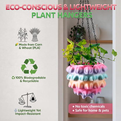 Enhon 6 Inch Hanging Planters for Indoor Plants, Unique Hanging Pots for Plants with Drainage and Hanger Baskets Hangers, Spiked Orb Plant Hanger, Silky Rainbow Finish