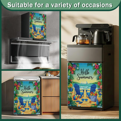 Summer Beach Refrigerator Magnet Cover,Tropical Flowers Washable Dishwasher Magnets Decorative Cover,Home Kitchen Decorative Dishwasher Front Panel Cover 23x26 Inch