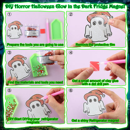 Motipuns 30 Pcs Halloween Diamond Painting Magnets Kits Diamond Art Fridge Magnet Refrigerator Sticker for Beginners Kid Adults Home Decors DIY Art Craft Gifts (Scary)