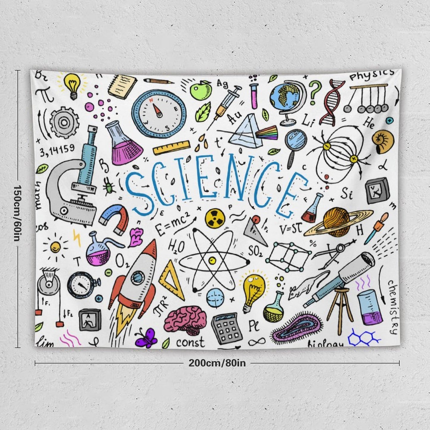DDCBNS Science Ideas Wall Hanging Tapestry,Physics Chemistry Geometric Pattern School Decor Tapestries,Boys Girls Kids Funny Educational Tapestry for Study Classroom Bedroom Living Room 80" x 60"