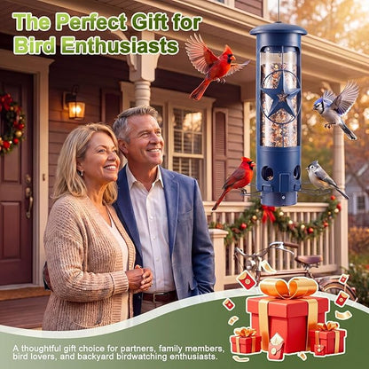 Squirrel Proof Bird Feeders for Outdoors with Weight-Activated, 3LB Large Metal Wild Bird Feeders for Cardinals,Blue Jay,Finch, Weatherproof Durable Tube Hanging Bird Feeder for Backyard,Garden,Patio