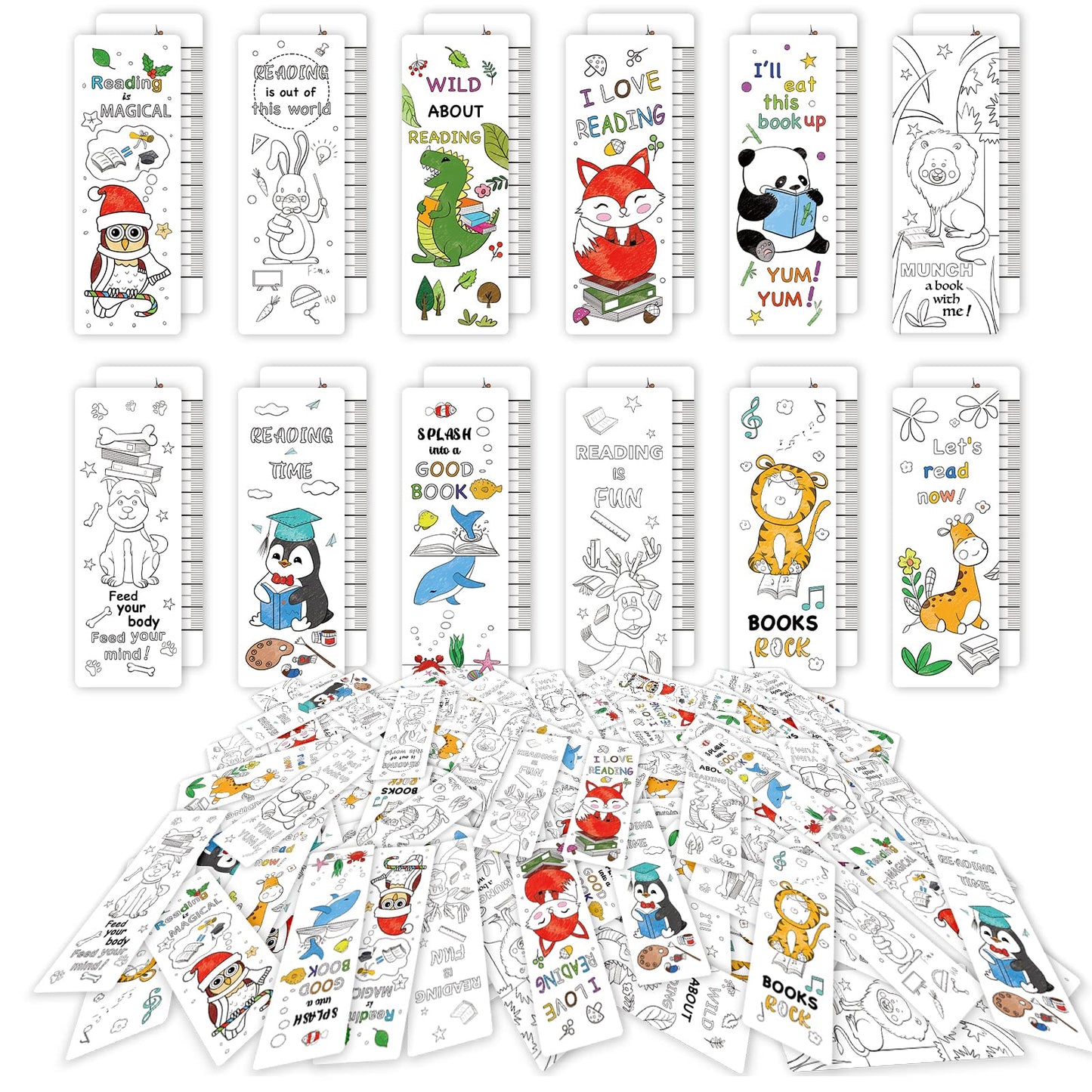 Anseal 120 PCS Color Your Own Bookmarks Bulk, DIY Bookmarks for Kids/Teens, Cute Animal Bookmarks for Reading Lover, 12 Styles Fun & Personalized Bookmark for Students, Classroom Rewards Supplies