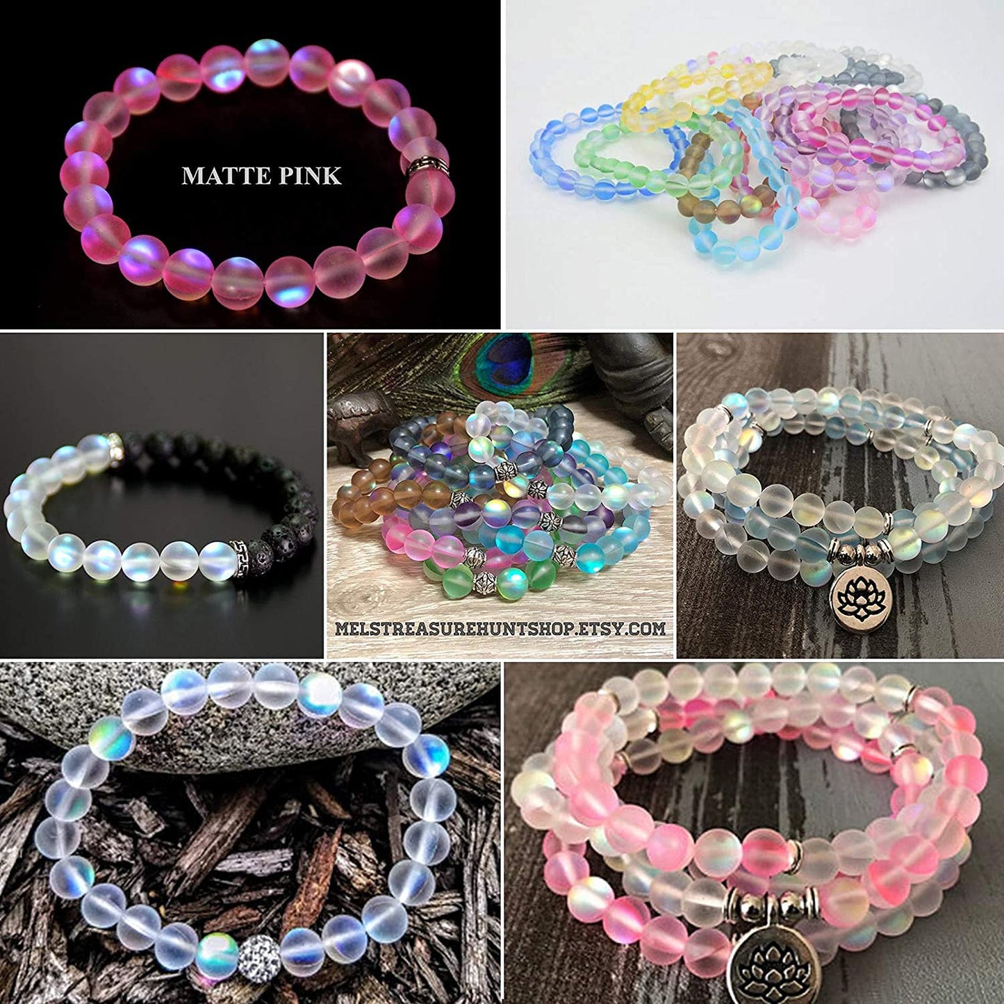 Matte Aurora Crystal Glass Beads Gemstone 6MM Pink Frosted Glitter Shining Mermaid Round Loose Beads Frosted Moonstone for Jewelry Making