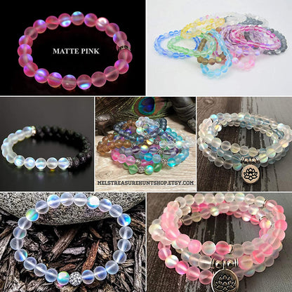 Matte Aurora Crystal Glass Beads Gemstone 6MM Red Frosted Glitter Shining Mermaid Round Loose Beads Frosted Moonstone for Jewelry Making