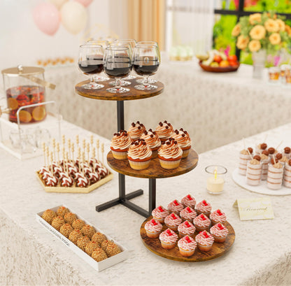 Emfogo 3 Tier Cupcake Tower Stand for 24 Cupcakes, Wooden Tiered Tray Stands, Display Cup Cake Dessert Tower for Party Afternoon Tea, Food Holder Stand for Baby Shower Wedding Birthday (1 Pack)