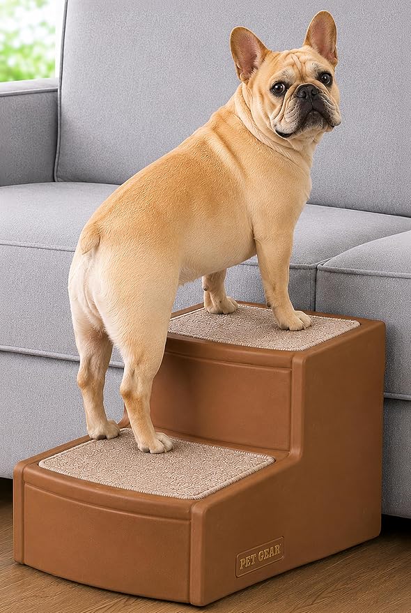 Pet Gear Easy Step II Pet Stairs, Wheat, 2 Step | For Cats/Dogs up to 75 Pounds, Portable, Removable Washable Carpet Tread, No Tools Required