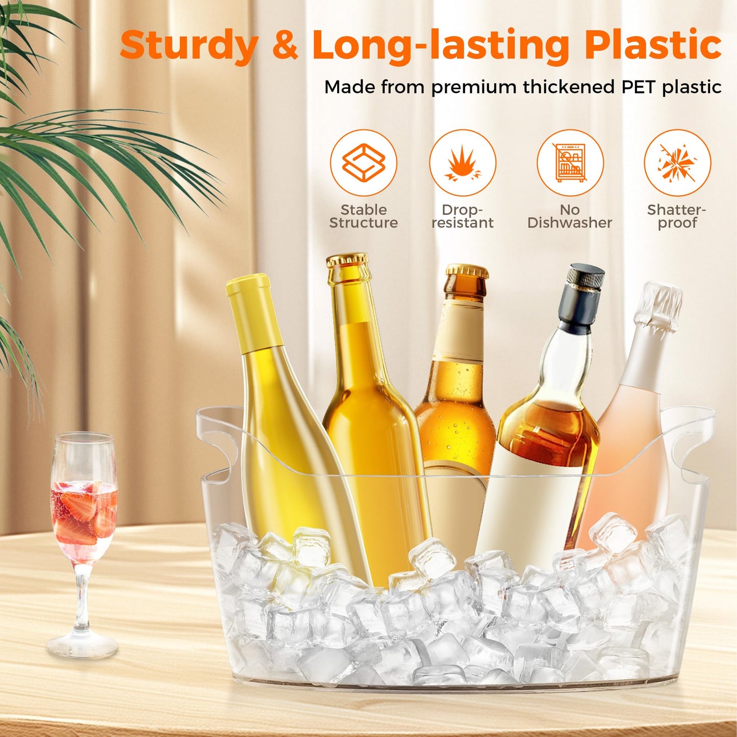 Acrylic Champagne Bucket Set of 2, Ice Bucket for Parties6.5L Large Party Ice Bucket with Ice Scoop & Bottle Opener – Clear Drink Tub for Wedding, Bar, Pool Party, Beer & Wine Chilling (White-B)