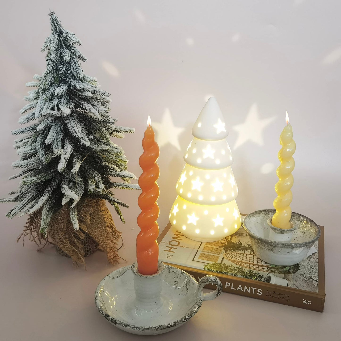 Kendiis Candle Holder Ceramic Candlestick Holder, Candlelight Stand for Spell Candles, Taper Candles, and Incense, Halloween Christmas Dining Room Home Decoration Display