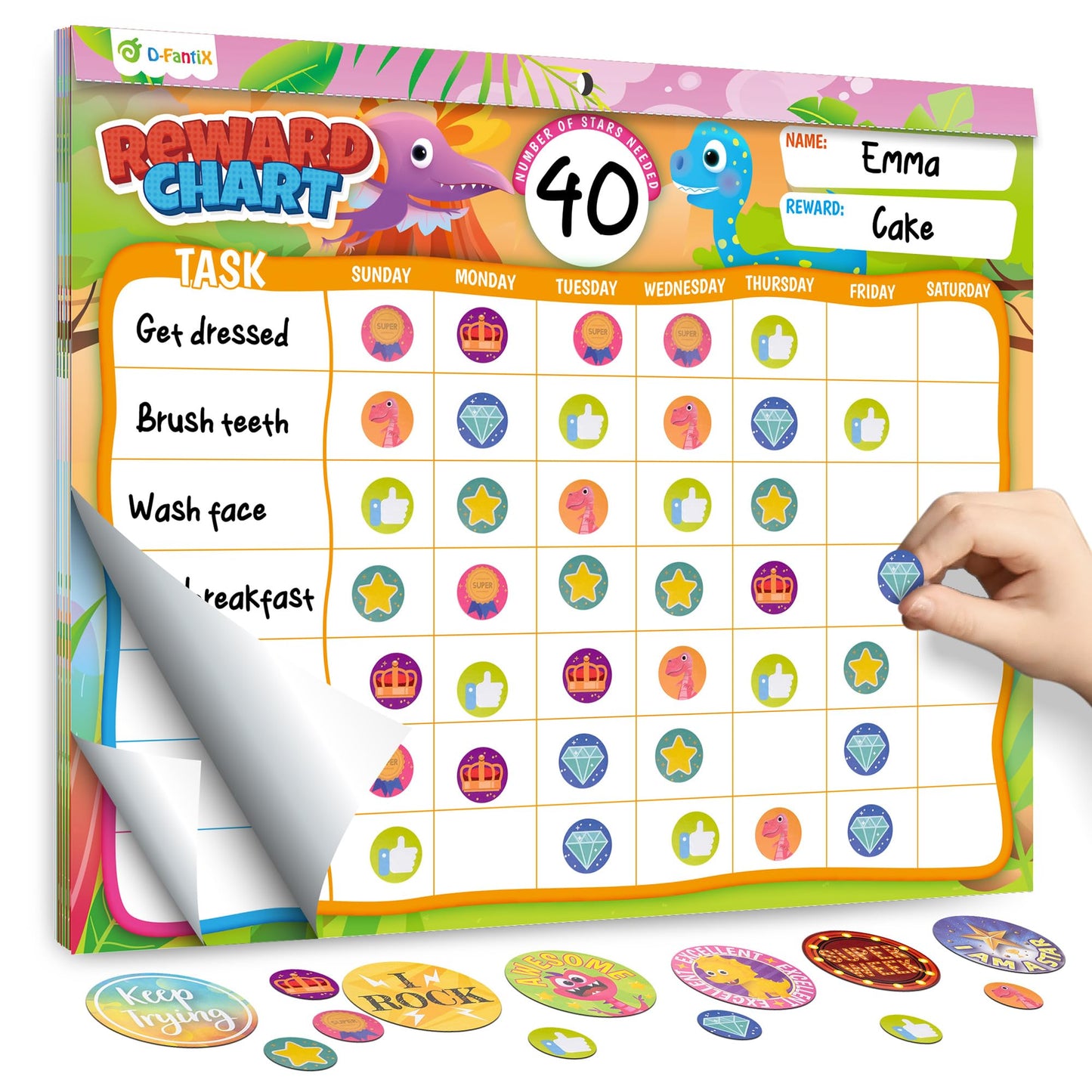 D-FantiX Reward Chart for Kids - Pad with 27 Chore Charts, Magnetic Behavior Chart for Kids at Home, Sticker Chart to Motivate Responsibility and Good Habits, 2328 Incentive Stickers