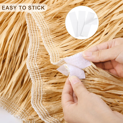 Fovths 1 Pack Luau Grass Table Skirt Paper Fringe Dark Straw Skirt 108 x 30 Inch Hibiscus Hawaiian Table Skirts Rectangle Tropical Luau Party Decorations for Hawaiian Luau Decorations