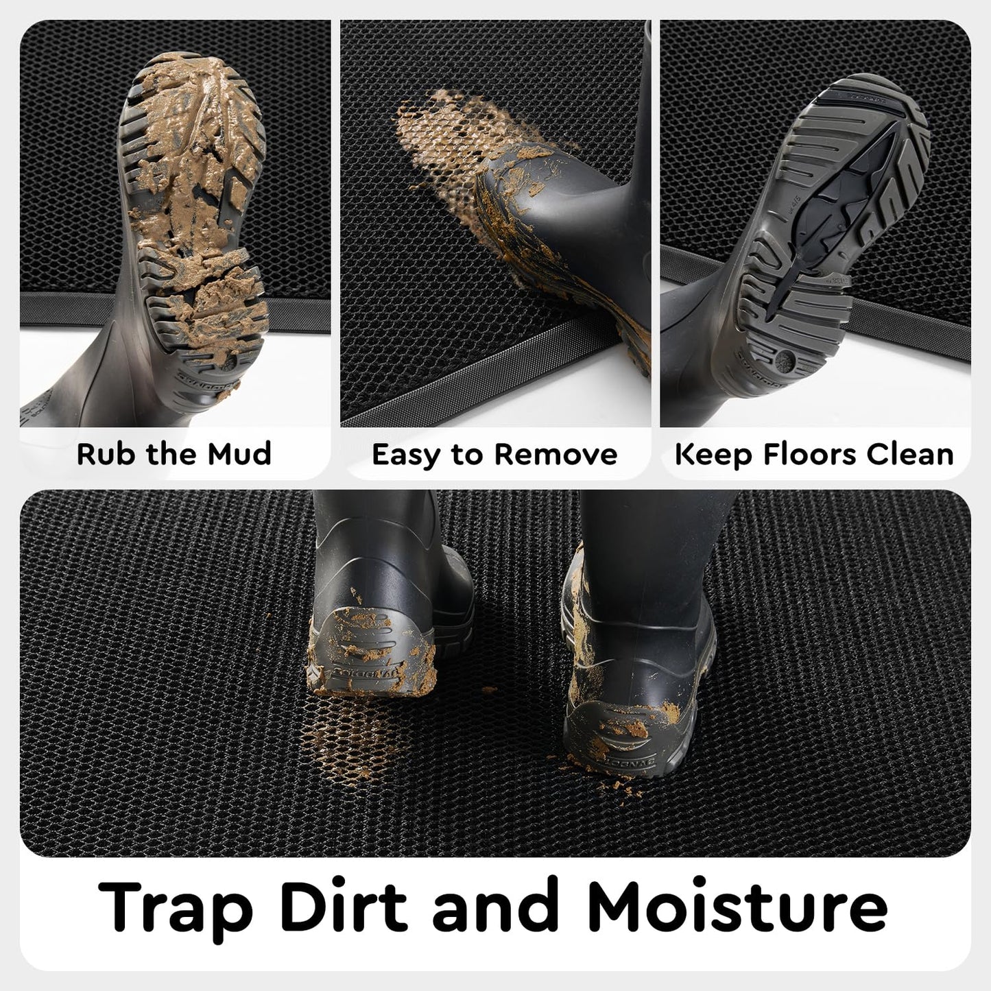tchdio Front Door Mat Outside Entrance, 17"x29" Doormat Mud Dirt Trapper, Non Slip Welcome Mat Durable Door Mats for Front Door, Heavy Duty Entry Mat Stain Resist for Entryway, Black