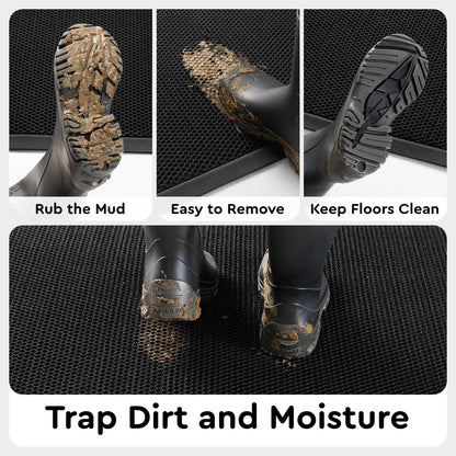 tchdio Front Door Mat Outside Entrance, 17"x29" Doormat Mud Dirt Trapper, Non Slip Welcome Mat Durable Door Mats for Front Door, Heavy Duty Entry Mat Stain Resist for Entryway, Black